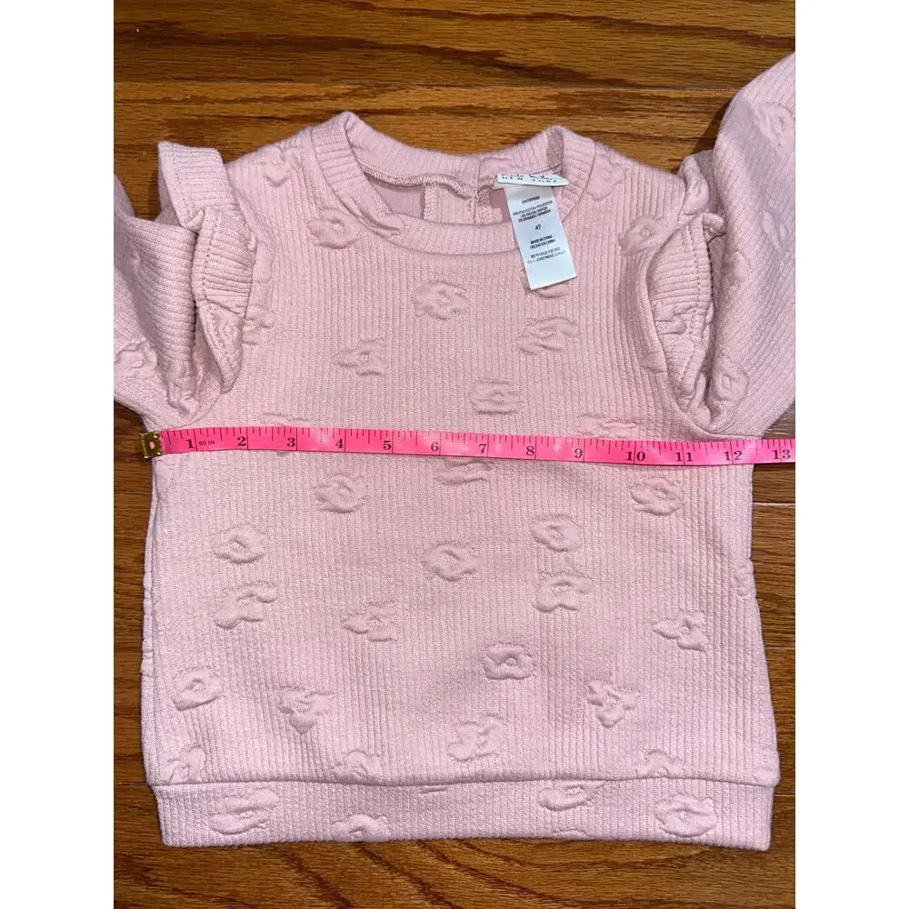 NWT Nicole Miller Girls Pale Mauve Pink Floral Ribbed Ruffle Fleece Top Size 4T